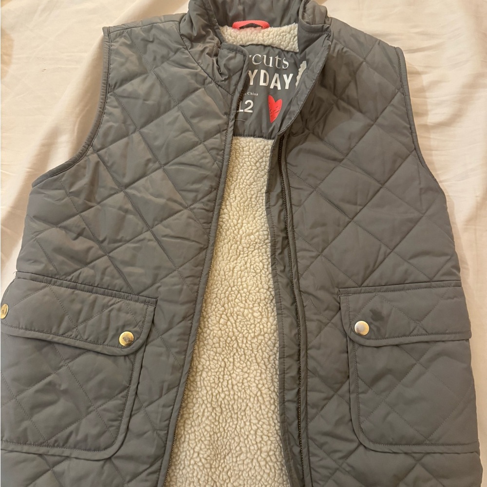 J. Crew Gray Quilted Vest with Cream Lining